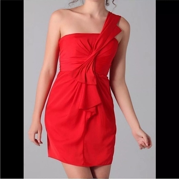 BCBGMAXAZRIA Palais Toga Jewel Red Cocktail Date Night Dress Size One Shoulder 4 - Picture 1 of 9